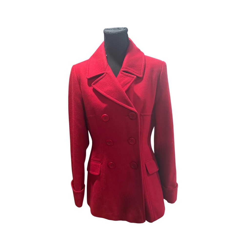 Moda International Red Wool Blend Double Breasted Pea Coat Womens Medium